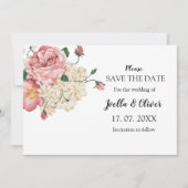 roze en crèmeflorale bruiloft save the date (Voorkant)