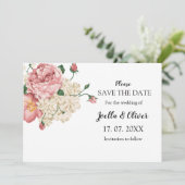 roze en crèmeflorale bruiloft save the date (Staand voorkant)