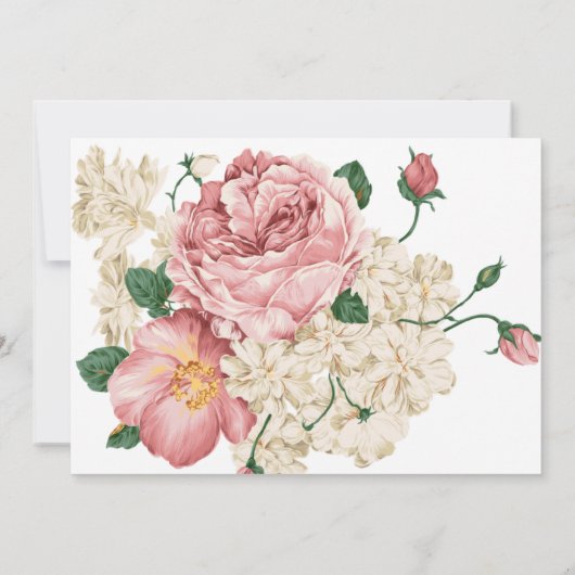  roze en crèmeflorale bruiloft save the date (Achterkant)