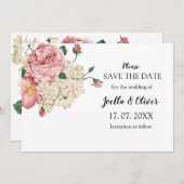 roze en crèmeflorale bruiloft save the date (Voorkant / Achterkant)