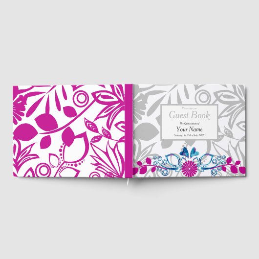 Roze en Crystal Blue Quinceañera Guest Book Gastenboek (Volledig)