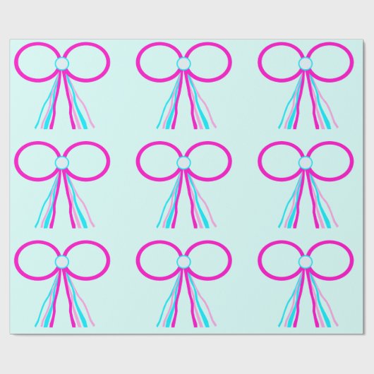 Roze en cyaan strikken inpakpapier (Vlak)