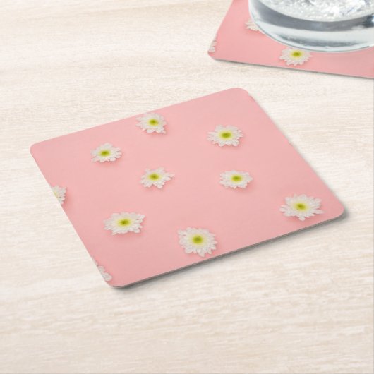 roze en Daisy design Kartonnen Onderzetters (Schuin)