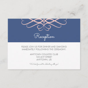 Roze en Denim Blue, Elegant Flourishes Wedding Informatiekaartje