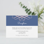 Roze en Denim Blue, Elegant Flourishes Wedding Informatiekaartje (Staand voorkant)
