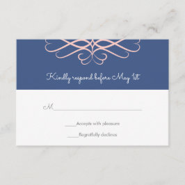 Roze en Denim Blue, Elegant Flourishes Wedding RSVP Kaartje