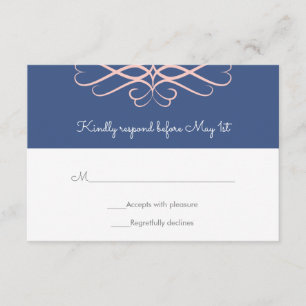 Roze en Denim Blue, Elegant Flourishes Wedding RSVP Kaartje
