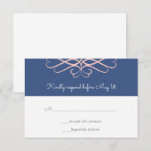 Roze en Denim Blue, Elegant Flourishes Wedding RSVP Kaartje (Voorkant / Achterkant)