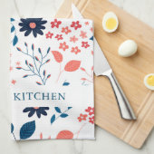 Roze en donkerblauw schattig bloespatroon theedoek (Quarter Fold)