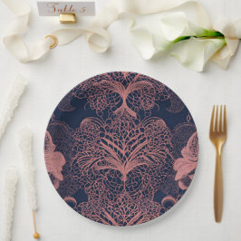 Roze en donkerblauwe vormen AI-kunst Papieren Bordje