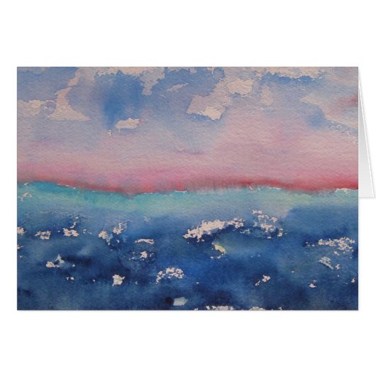 Roze en donkerblauwe Waterverf landschapshorizon (Voorkant Horizontaal)