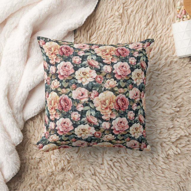 Roze en donkergroene bloemenshabby chique Vintage Kussen (Deken)