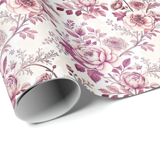 roze en donkerrode bloemen cadeaupapier (Rol Hoek)