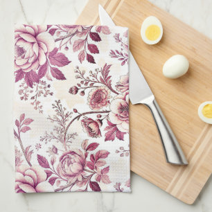 roze en donkerrode bloemen theedoek