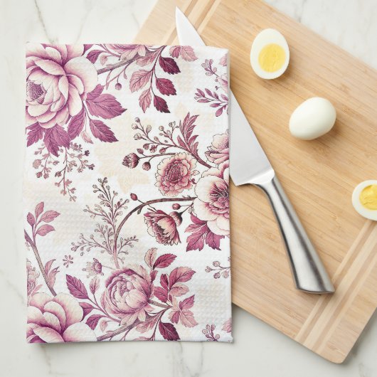 roze en donkerrode bloemen theedoek (Quarter Fold)