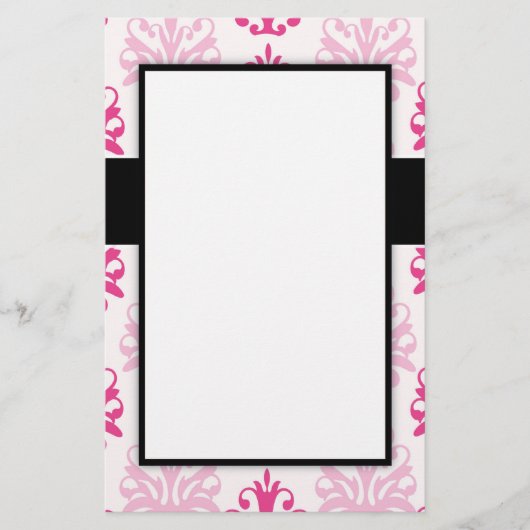 Roze en donkerroze boho chic damask design briefpapier (Voorkant)