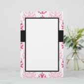 Roze en donkerroze boho chic damask design briefpapier (Staand voorkant)