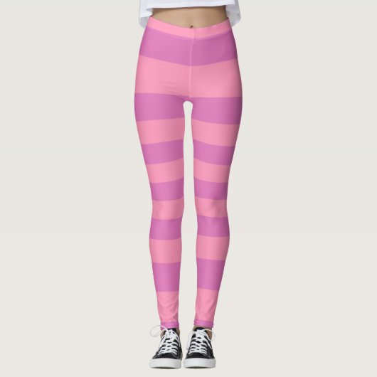Roze en donkerroze Paarse strepen Leggings (Voorkant)