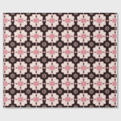 Roze en donkerste  patroon van Floral Tile Cadeaupapier (Vlak)