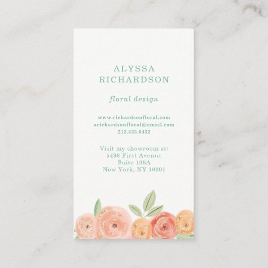  roze en doorschijnende bloemen met goud visitekaartje (Achterkant)