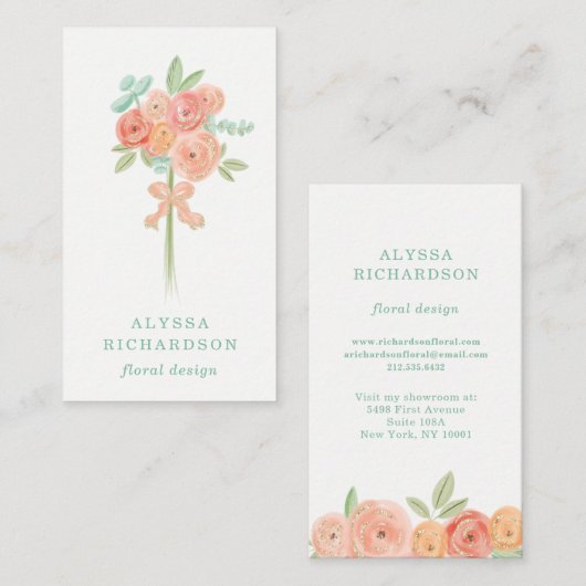 roze en doorschijnende bloemen met goud visitekaartje (Voorkant / Achterkant)