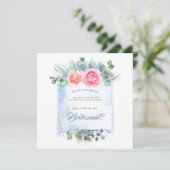 Roze en Dusty Blue, wil je mijn bruidsmeisje zijn Kaart (Staand voorkant)