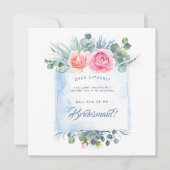 Roze en Dusty Blue, wil je mijn bruidsmeisje zijn Kaart (Voorkant)