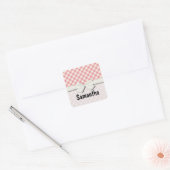 Roze en ecru crème gingham plaid vierkante sticker (Envelop)