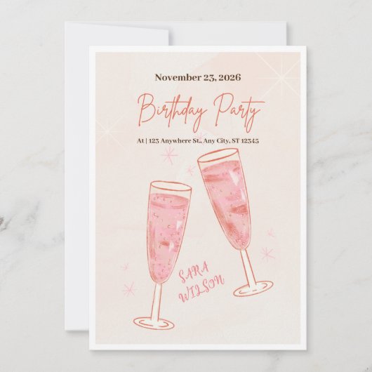 Roze en Eenvoudig Creatief Gelukkig Verjaardagsuit Kaart (Voorkant)