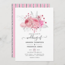 Roze en Faux Folie en Glitter Silver Floral Weddin