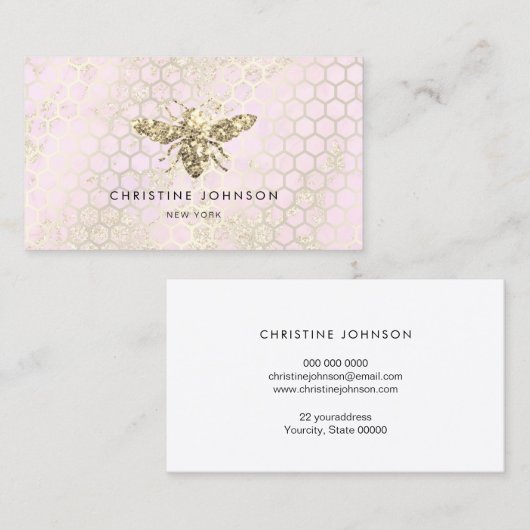 roze en faux glitter bij visitekaartje (Voorkant / Achterkant)