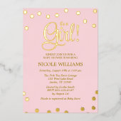 Roze en Faux Gold Confetti Girl Baby shower Invit Folie Uitnodiging (Voorkant)