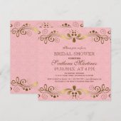 Roze en Faux Gold Floral Lace Vrijgezellenfeest In Kaart (Voorkant / Achterkant)