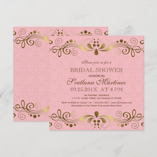 Roze en Faux Gold Floral Lace Vrijgezellenfeest In Kaart (Voorkant / Achterkant)