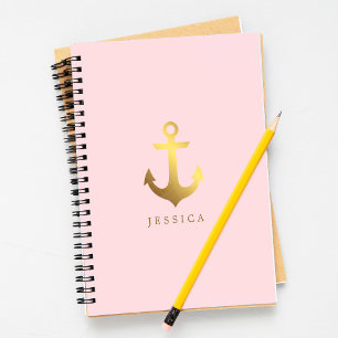 Roze en Faux Gold Foil Anchor Notitieboek