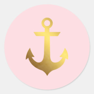 Roze en Faux Gold Foil Anchor Ronde Sticker