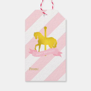 Roze en Faux Gold Foil Carousel Horse Cadeaulabel