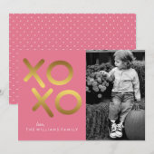 Roze en Faux Gold Foil XOXO Valentijnsdag Feestdagenkaart (Voorkant / Achterkant)