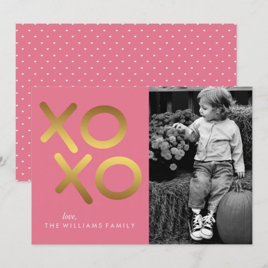 Roze en Faux Gold Foil XOXO Valentijnsdag Feestdagenkaart (Voorkant / Achterkant)