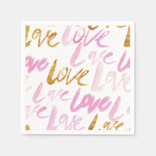Roze en Faux Gold Folie Love Valentijnse Patroon Servet