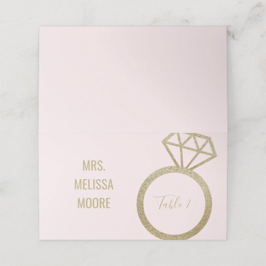 Roze en Faux Gold Glitter Verloving Ring Bridal Plaatskaartje (Buitenkant ongevouwen)