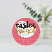 Roze en Faux Gold Modern Chick Easter Brunch Kaart (Staand voorkant)