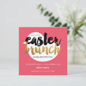 Roze en Faux Gold Modern Chick Easter Brunch Kaart (Staand voorkant)