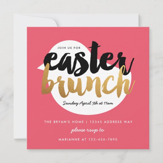 Roze en Faux Gold Modern Chick Easter Brunch Kaart (Voorkant)