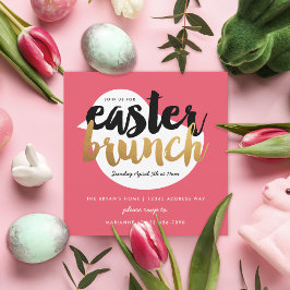 Roze en Faux Gold Modern Chick Easter Brunch Kaart