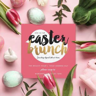 Roze en Faux Gold Modern Chick Easter Brunch Kaart