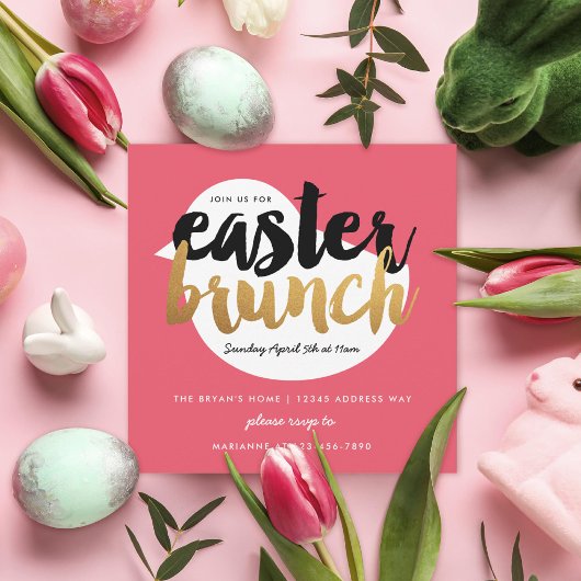 Roze en Faux Gold Modern Chick Easter Brunch Kaart