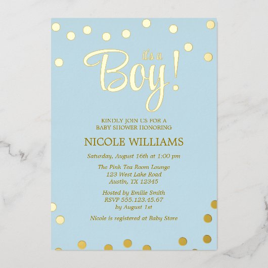 Roze en Faux Goud Confetti Meisje Baby shower Folie Uitnodiging (Voorkant)