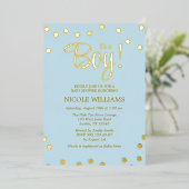 Roze en Faux Goud Confetti Meisje Baby shower Folie Uitnodiging (Staand Voorkant)