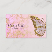 Roze en faux goud glitter vlinder visitekaartje (Voorkant)